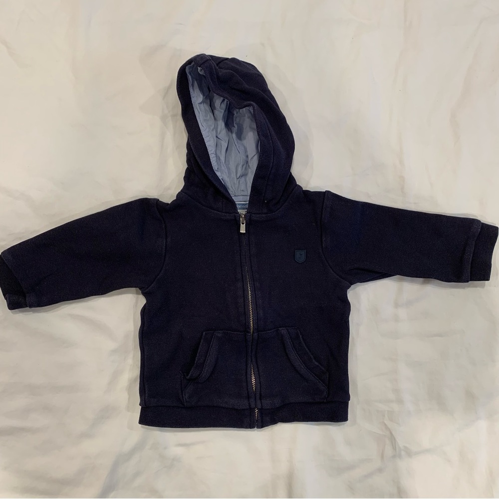 Jacadi Baby Boy Navy Blue Zip Up Hoodie - 12 Months